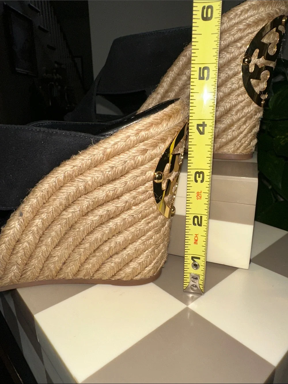 Tory Burch Bailey Black Lancaster Suede  Leather Espadrille Wedge NWOT size 7 🖤